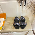 LV 26S DOUBLE-STRAP PILLOW MULES IN WHITE AND BLACK CANVAS