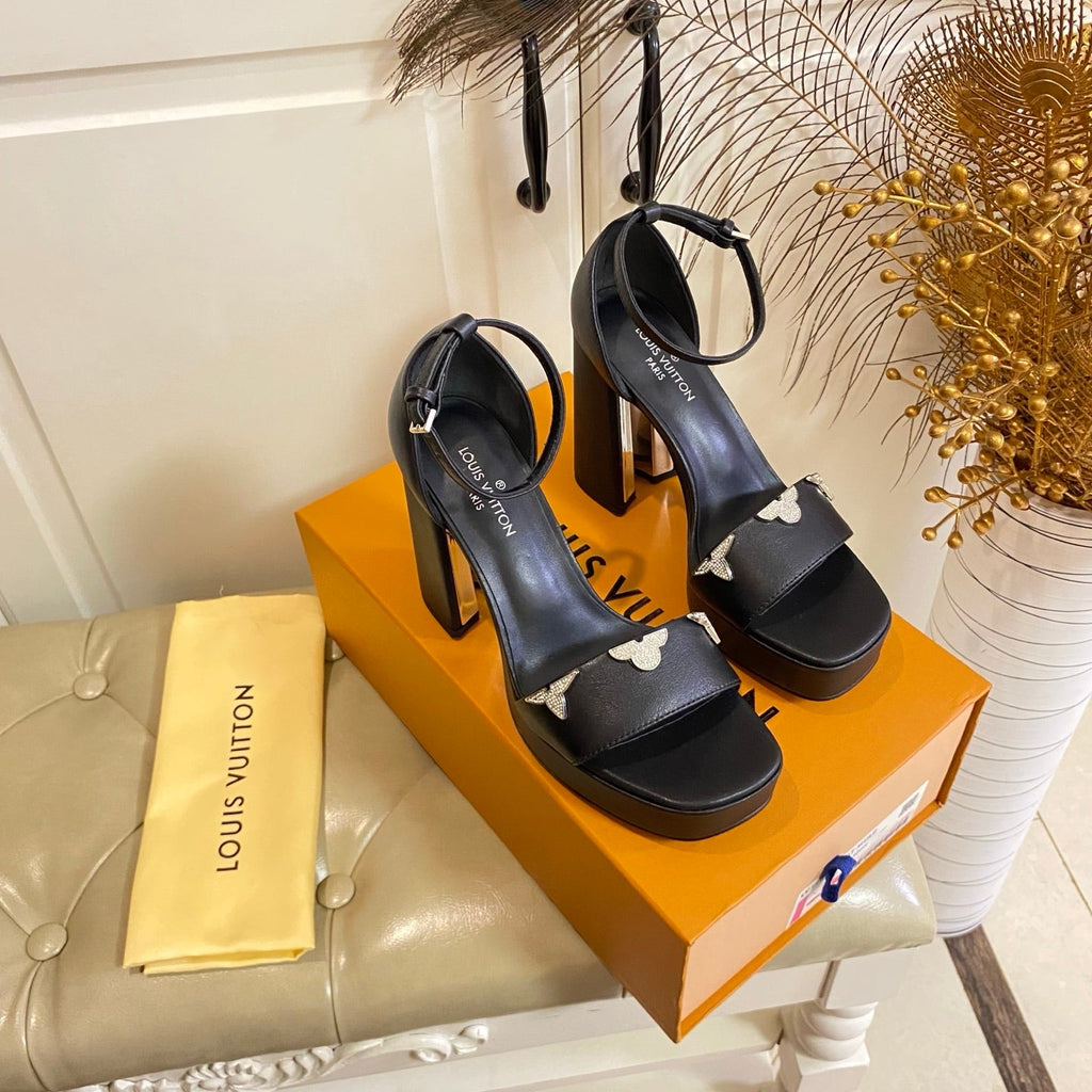LV 26S HIGH-HEELED SANDALS 110 MM IN BLACK CALFSKIN