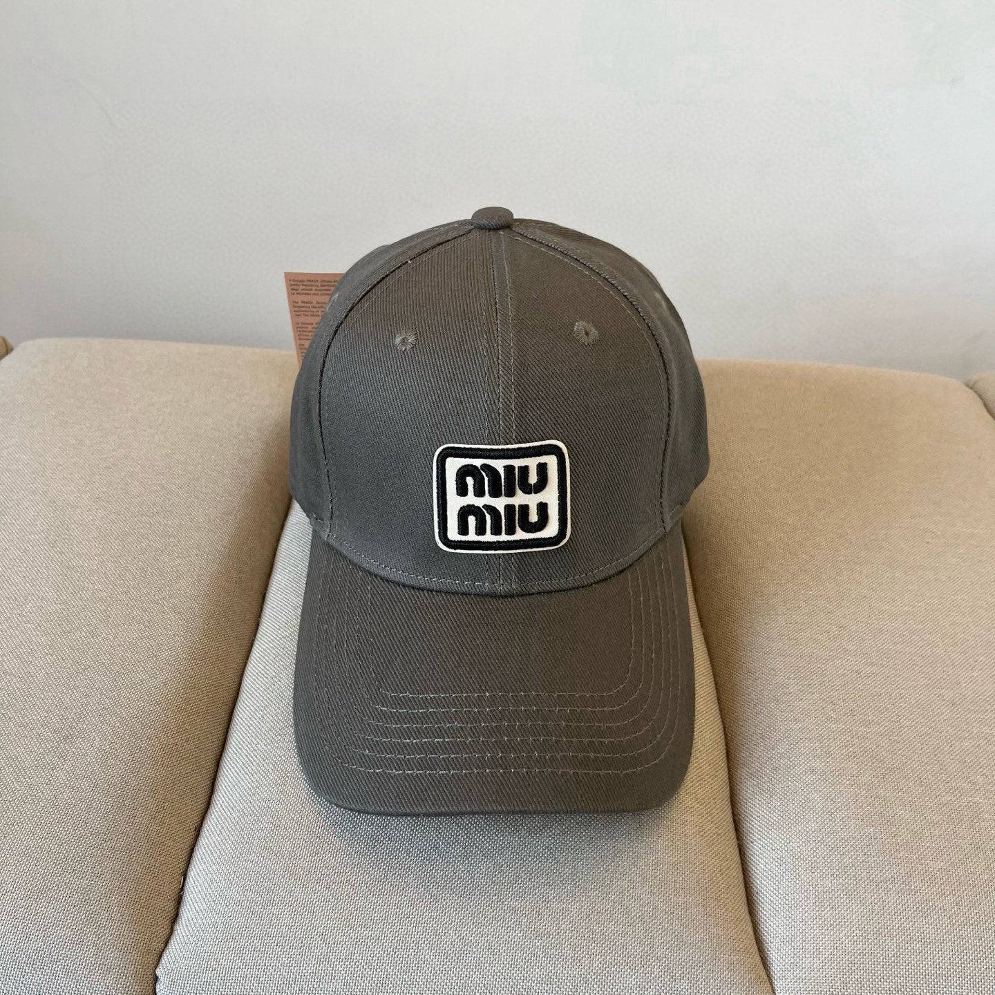 MIUMIU BASEBALL CAP IN DARK GREY KHAKI FABRIC STYLE 1