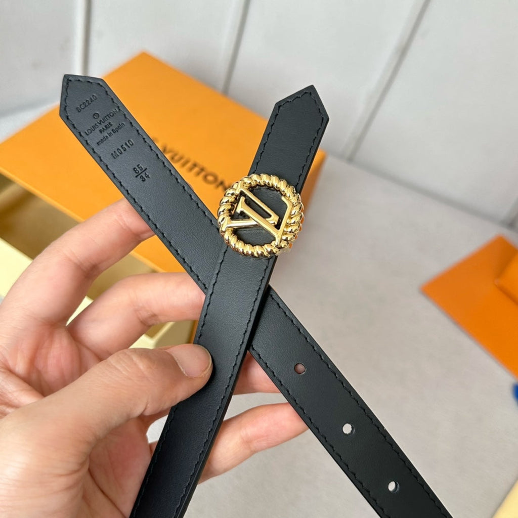 LV Circle Nautical 20mm Reversible Belt Gold Buckle Black Brown Lambskin