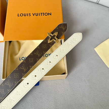 LV  MINI FLOWERGRAM 30MM REVERSIBLE BELT IN WHITE EMBOSSED CALFSKIN GOLD HARDWARE