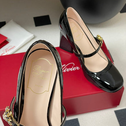 TRÈS VIVIER MARY JANE PUMPS 85MM IN BLACK GLOSSY CALFSKIN