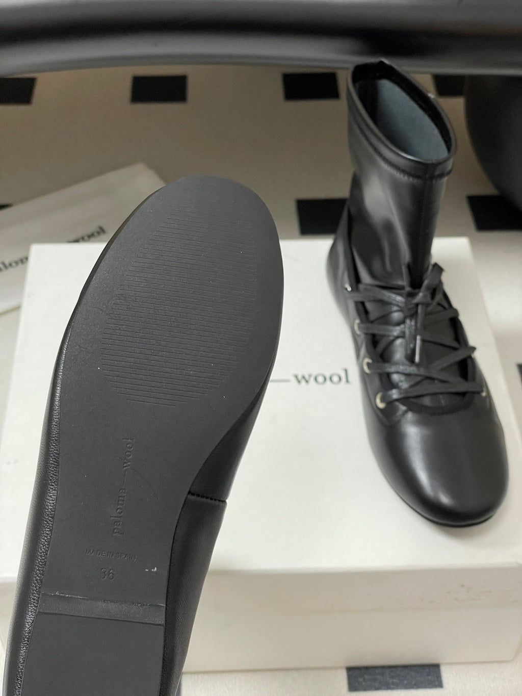 ALO 25S PALOMA WOOL FLAT ANKLE BOOTS IN BLACK LAMBSKIN