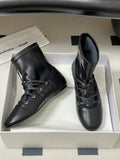 ALO 25S PALOMA WOOL FLAT ANKLE BOOTS IN BLACK LAMBSKIN