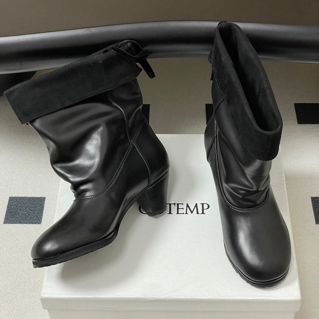 ALO 25S FOLD-OVER ANKLE BOOTS 50 MM IN BLACK LAMBSKIN