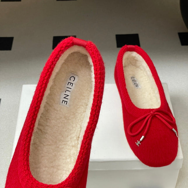 CELINE 26S BALLET FLATS IN RED WOOL WITH BOW STYLE 3