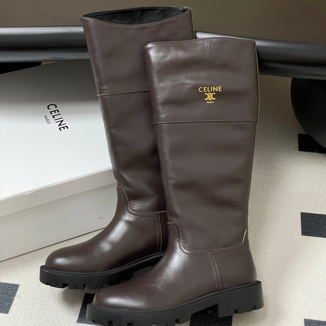 CELINE 26S MARGARET HIGH BOOTS IN DARK BROWN CALFSKIN