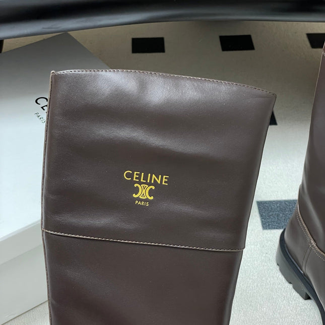 CELINE 26S MARGARET HIGH BOOTS IN DARK BROWN CALFSKIN