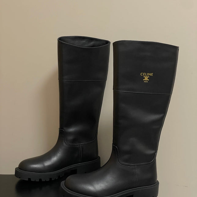 CELINE 26S MARGARET HIGH BOOTS IN BLACK CALFSKIN
