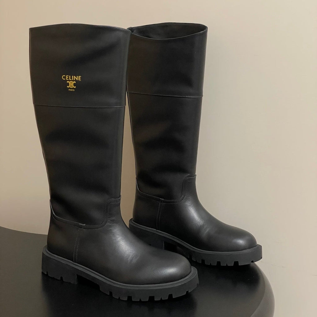 CELINE 26S MARGARET HIGH BOOTS IN BLACK CALFSKIN