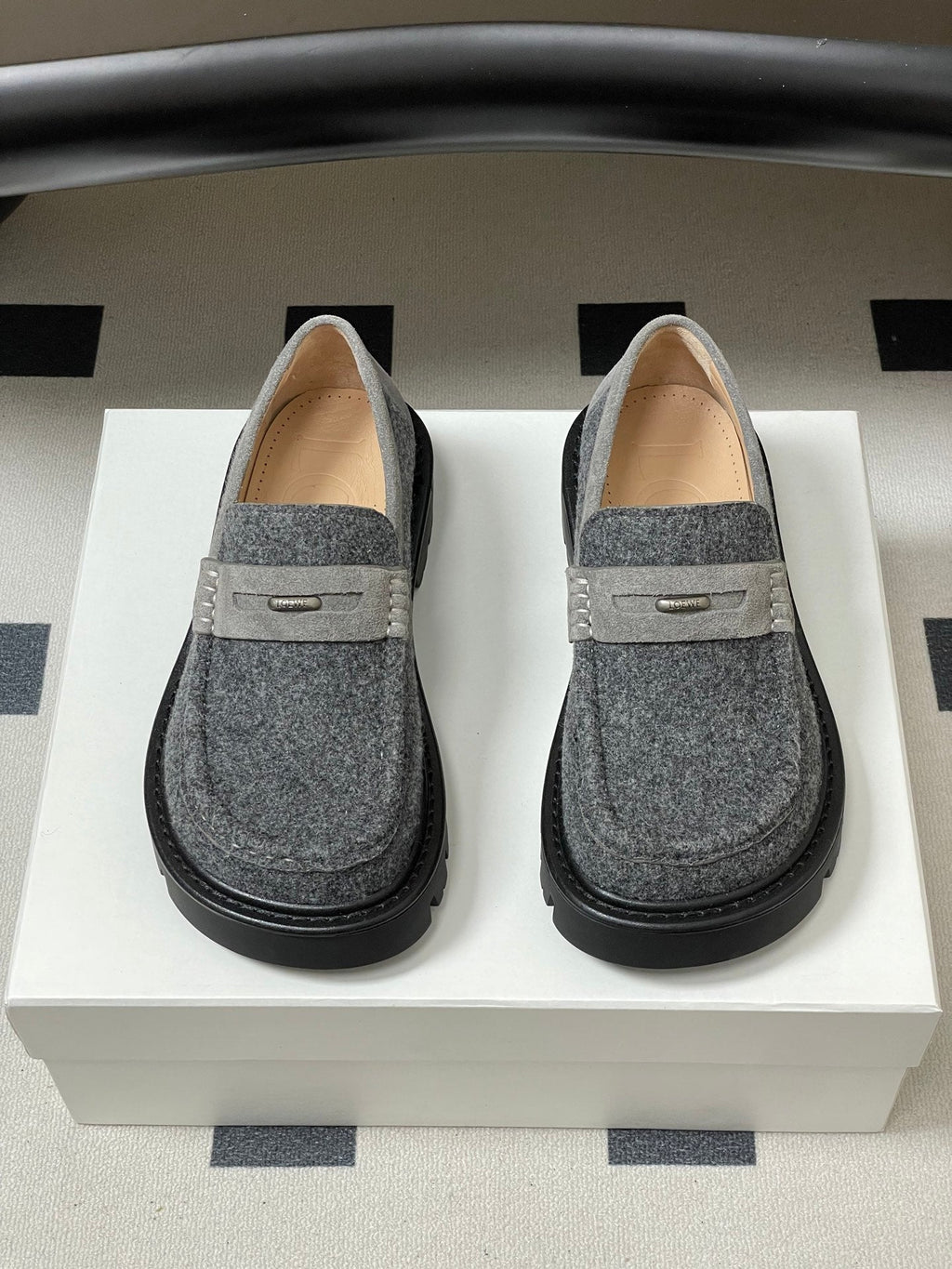 LOEWE 26S LOAFER IN GRAY FABRIC