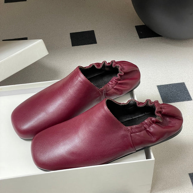 CELINE 26S ELASTIC-BACK FLAT SHOES IN DARK RED LAMBSKIN