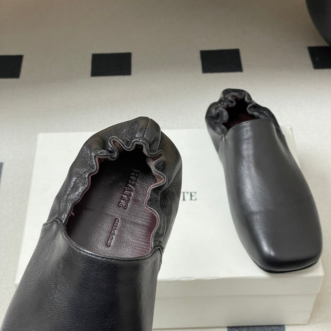 CELINE 26S ELASTIC-BACK FLAT SHOES IN BLACK LAMBSKIN