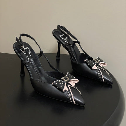DIOR 26S SLINGBACK HIGH HEELS 100 MM IN BLACK CALFSKIN
