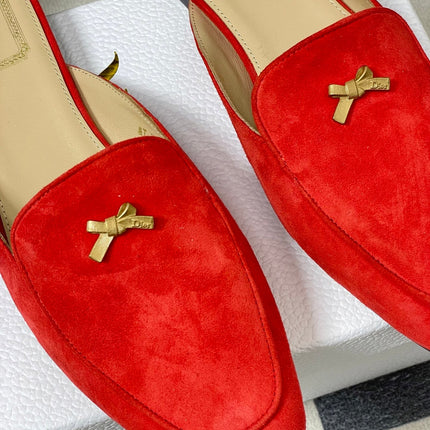DIOR 26S MULES IN RED SUEDE WITH BOW