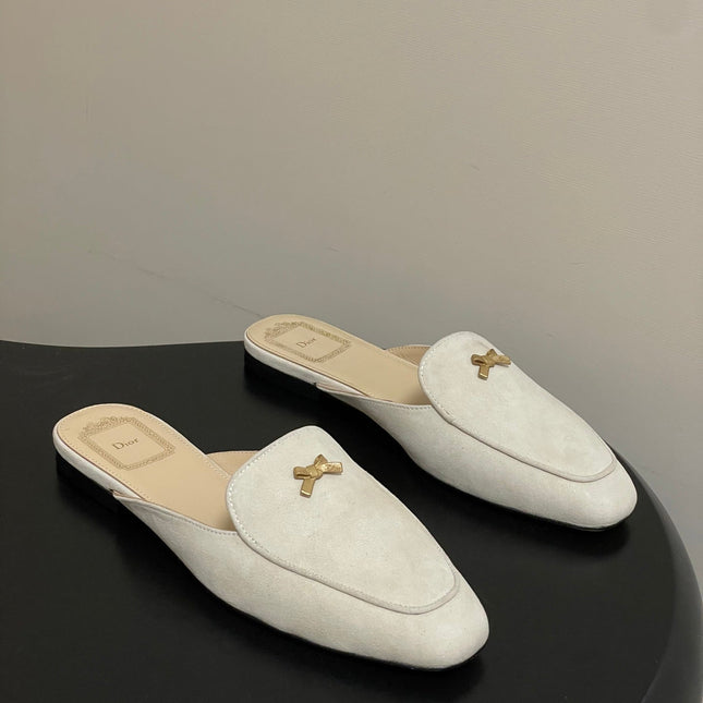 DIOR 26S MULES IN BEIGE SUEDE WITH BOW