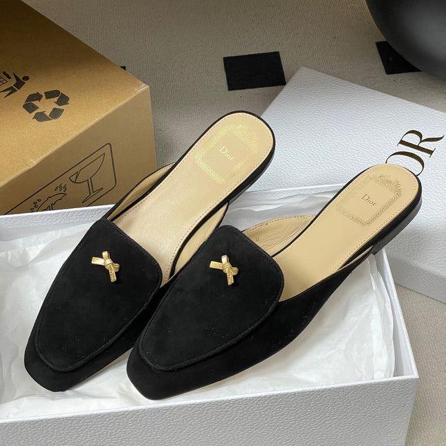 DIOR 26S MULES IN BLACK SUEDE WITH BOW