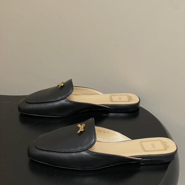 DIOR 26S MULES IN BLACK CALFSKIN WITH BOW