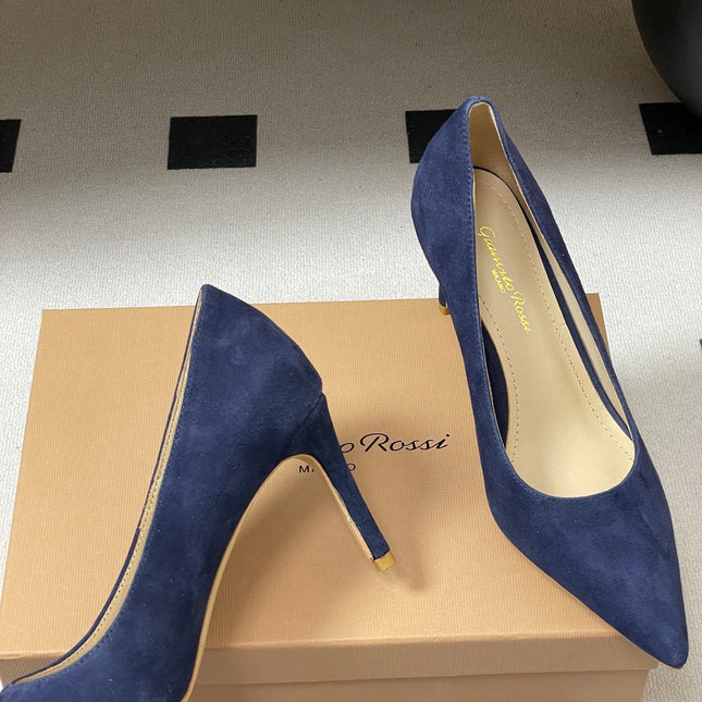 GIANVITO ROSSI 26S HIGH HEELS 85 MM IN NAVY BLUE SUEDE