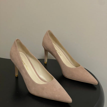 GIANVITO ROSSI 26S HIGH HEELS 85 MM IN NUDE SUEDE