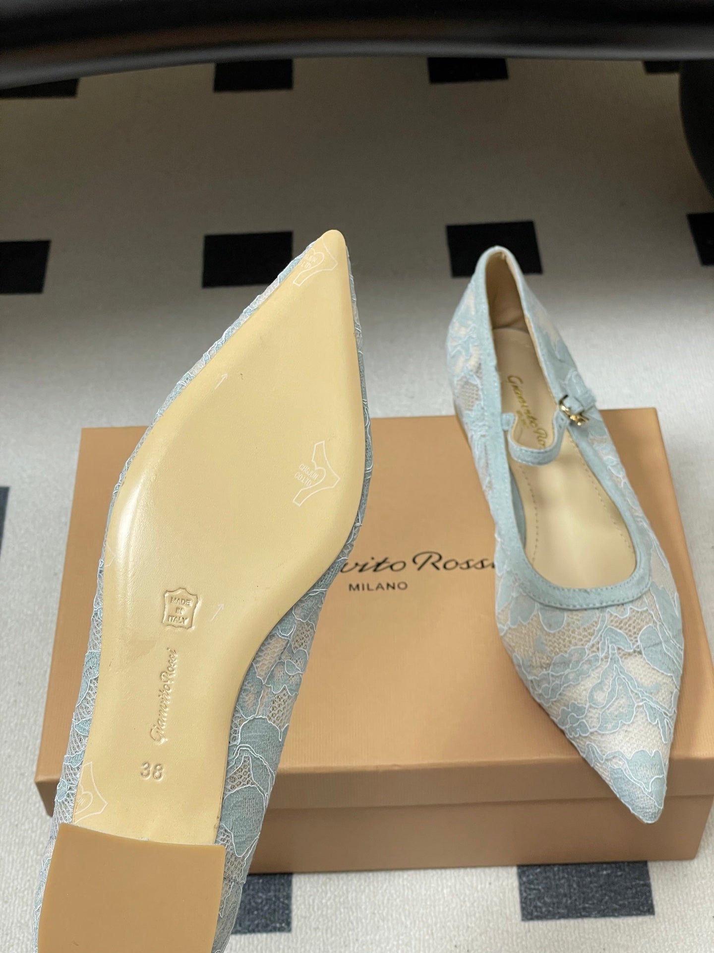 GIANVITO ROSSI 26S MARY JANE IN LIGHT BLUE LACE