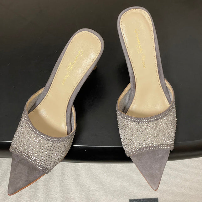 GIANVITO ROSSI 26S HIGH HEELS 85 MM IN GREY SUEDE WITH RHINESTONE STRAP