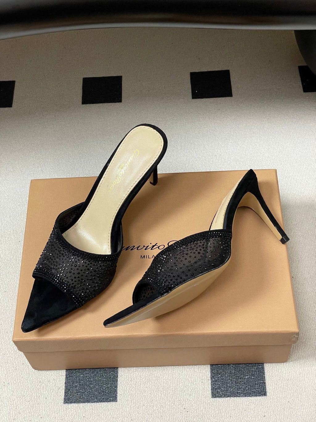 GIANVITO ROSSI 26S HIGH HEELS 85 MM IN BLACK SUEDE WITH RHINESTONE STRAP