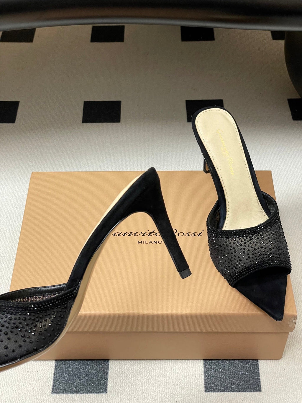 GIANVITO ROSSI 26S HIGH HEELS 85 MM IN BLACK SUEDE WITH RHINESTONE STRAP