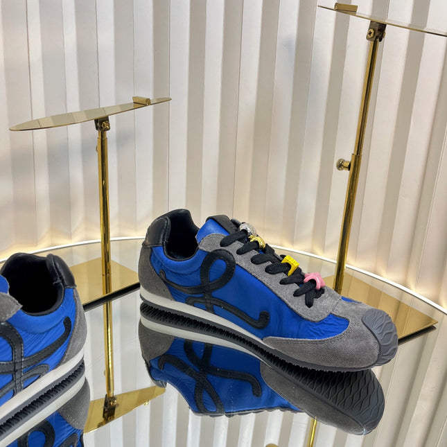 LOEWE 26S RUNNER 2.0 SNEAKERS IN GREY SUEDE AND DARK BLUE FABRIC