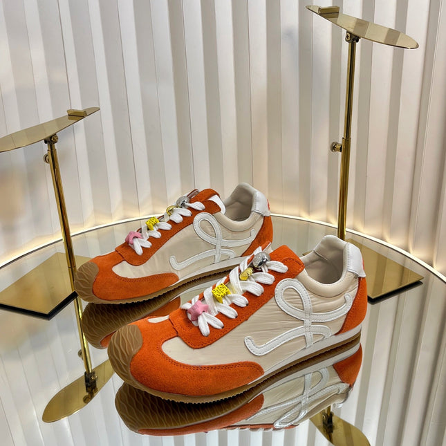 LOEWE 26S RUNNER 2.0 SNEAKERS IN ORANGE SUEDE AND BEIGE FABRIC