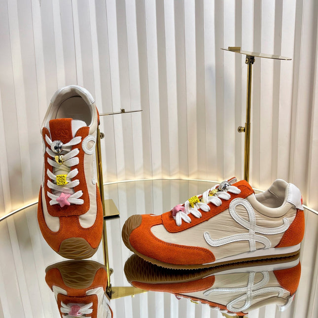 LOEWE 26S RUNNER 2.0 SNEAKERS IN ORANGE SUEDE AND BEIGE FABRIC