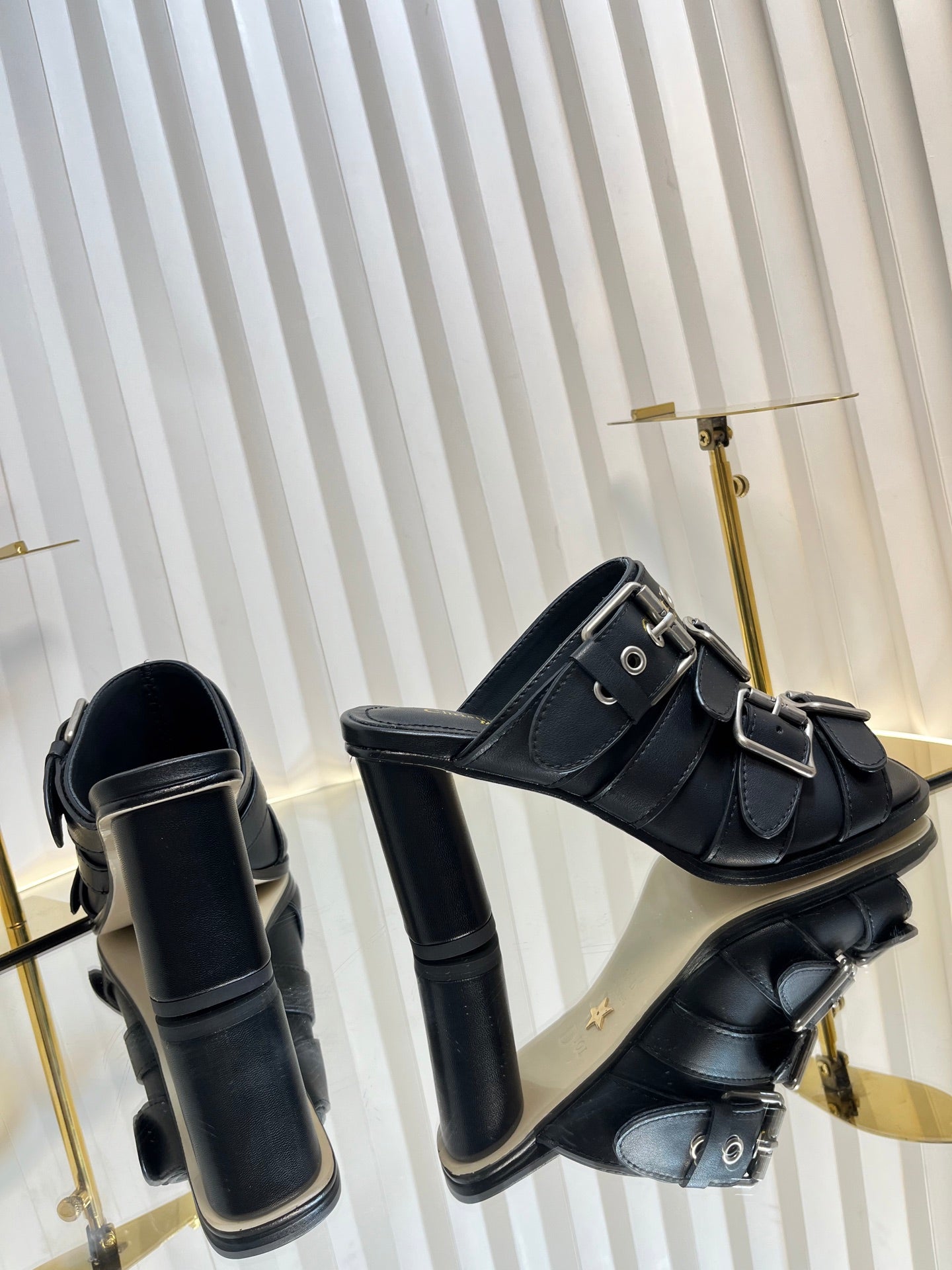 PUNK HEEL SLIDES 25S 80MM IN BLACK CALFSKIN