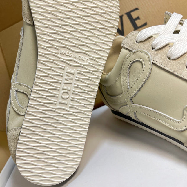 LOEWE 26S RUNNER 2.0 SNEAKERS IN OFF-WHITE CALFSKIN AND SUEDE