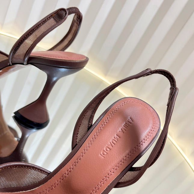 AMINA CRYSTAL HIGH HEELS 95MM IN BROWN MESH