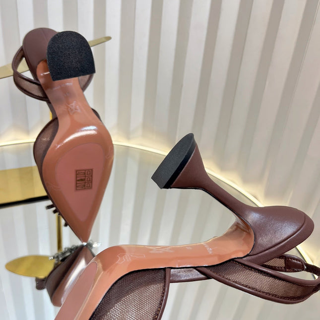AMINA CRYSTAL HIGH HEELS 95MM IN BROWN MESH