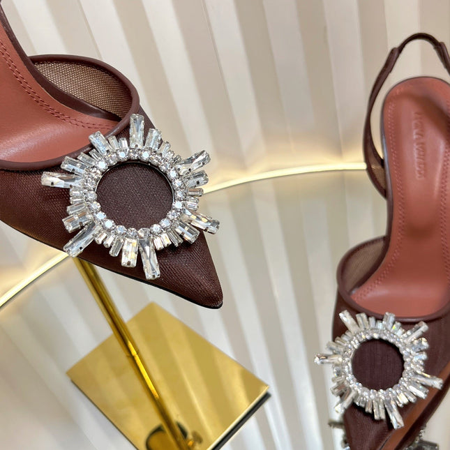 AMINA CRYSTAL HIGH HEELS 95MM IN BROWN MESH