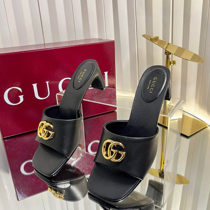 GUCCI 26S HIGH-HEELED SANDALS 45 MM IN BLACK CALFSKIN