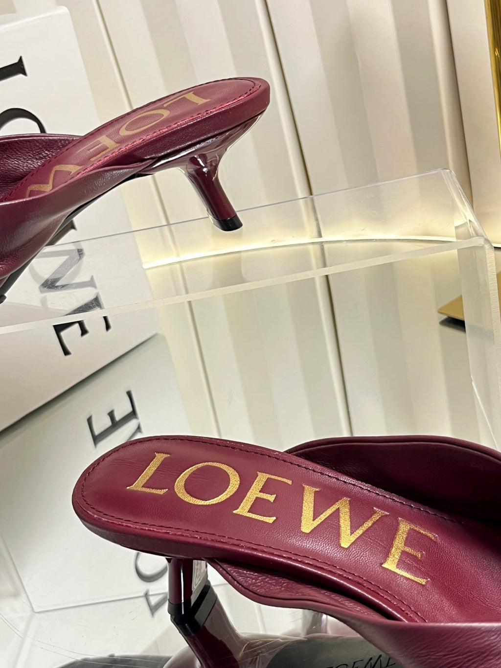 LOEWE 26S HEELED SANDALS 45 MM IN DARK RED CALFSKIN