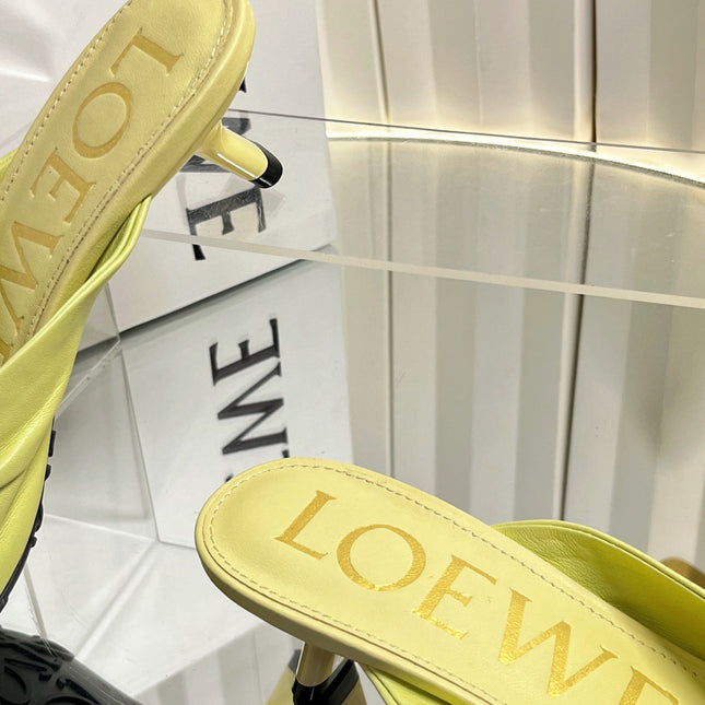LOEWE 26S HEELED SANDALS 45 MM IN LIGHT YELLOW CALFSKIN
