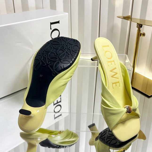 LOEWE 26S HEELED SANDALS 45 MM IN LIGHT YELLOW CALFSKIN