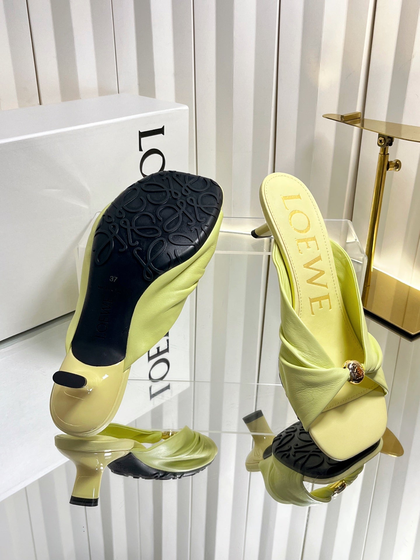 LOEWE 26S HEELED SANDALS 45 MM IN LIGHT YELLOW CALFSKIN
