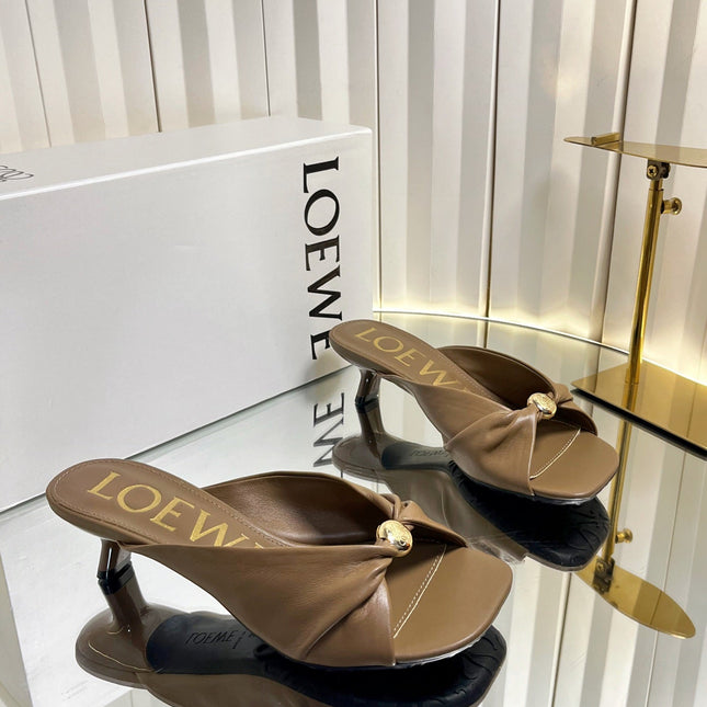 LOEWE 26S HEELED SANDALS 45 MM IN CAMEL BROWN CALFSKIN