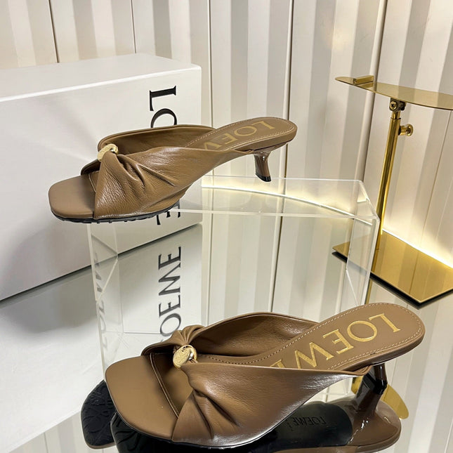 LOEWE 26S HEELED SANDALS 45 MM IN CAMEL BROWN CALFSKIN