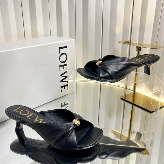 LOEWE 26S HEELED SANDALS 45 MM IN BLACK CALFSKIN