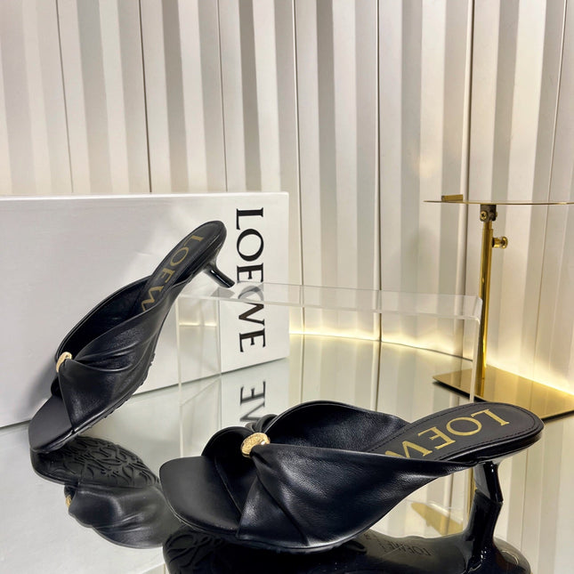 LOEWE 26S HEELED SANDALS 45 MM IN BLACK CALFSKIN