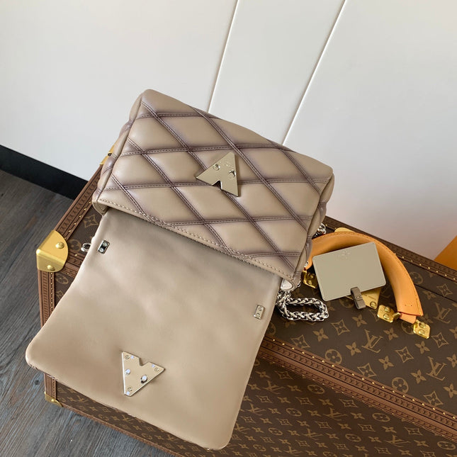 LV 25S GO-14 MM 23 IN BROWN QUILTED LAMBSKIN SILVER HARDWARE