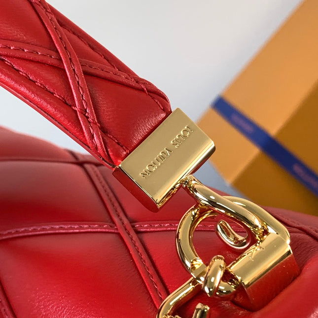 LV 25S GO-14 MM 23 IN CRIMSON RED QUILTED LAMBSKIN GOLD HARDWARE