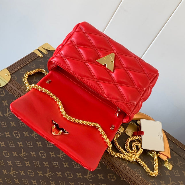 LV 25S GO-14 MM 23 IN CRIMSON RED QUILTED LAMBSKIN GOLD HARDWARE