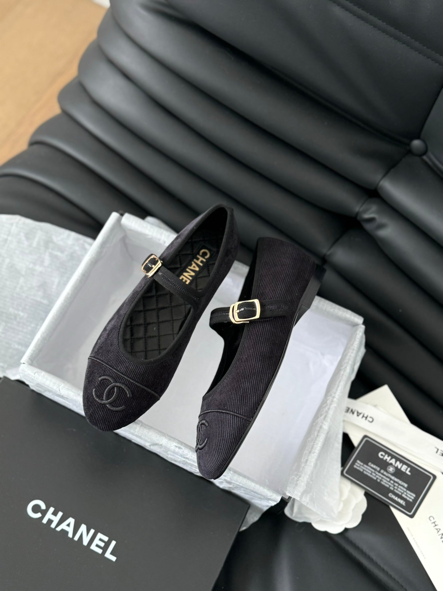 MARY JANE SHOES BLACK CORDUROY TWILL FABRIC