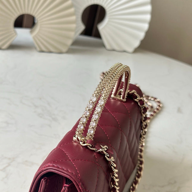 CHANEL 25S TOP HANDLE WALLET 19 IN DARK RED CALFSKIN WITH GOLD HARDWARE